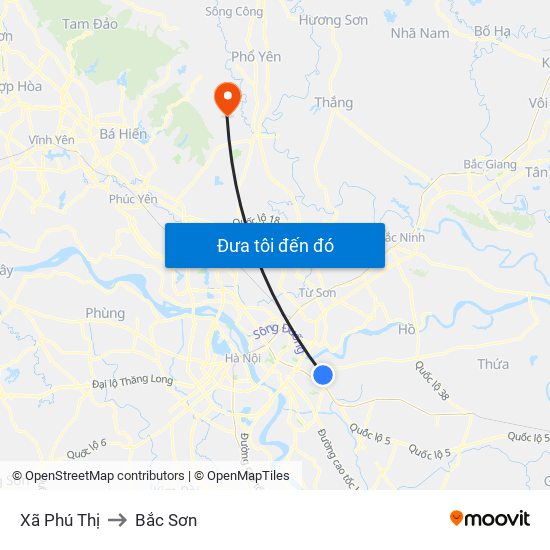 Xã Phú Thị to Bắc Sơn map