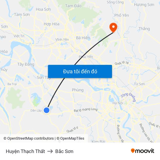 Huyện Thạch Thất to Bắc Sơn map