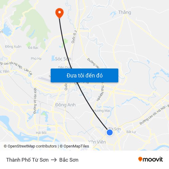 Thành Phố Từ Sơn to Bắc Sơn map