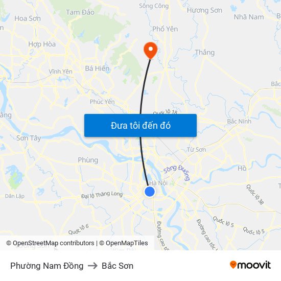 Phường Nam Đồng to Bắc Sơn map