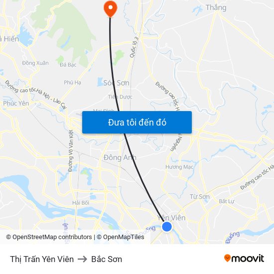 Thị Trấn Yên Viên to Bắc Sơn map