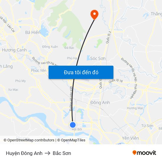 Huyện Đông Anh to Bắc Sơn map