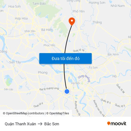 Quận Thanh Xuân to Bắc Sơn map