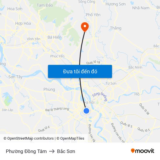 Phường Đồng Tâm to Bắc Sơn map