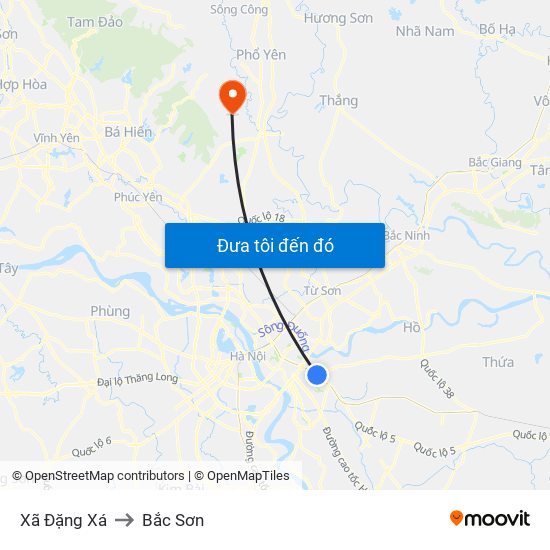 Xã Đặng Xá to Bắc Sơn map