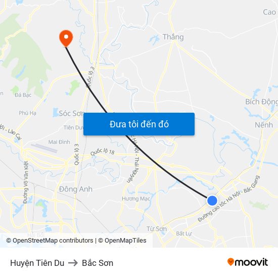 Huyện Tiên Du to Bắc Sơn map