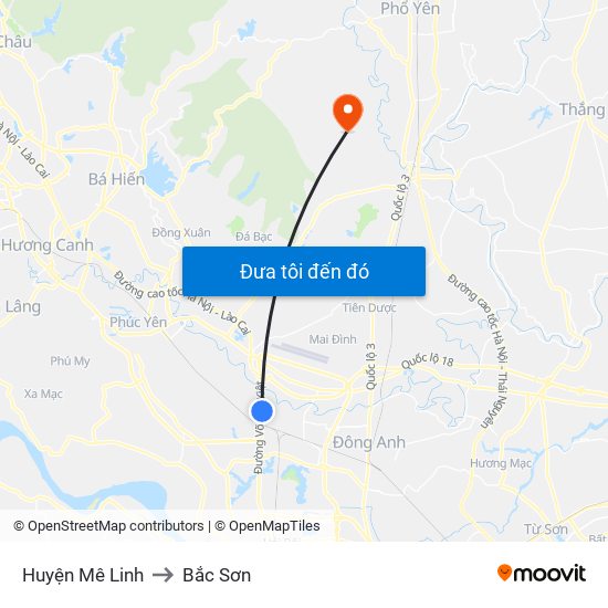 Huyện Mê Linh to Bắc Sơn map