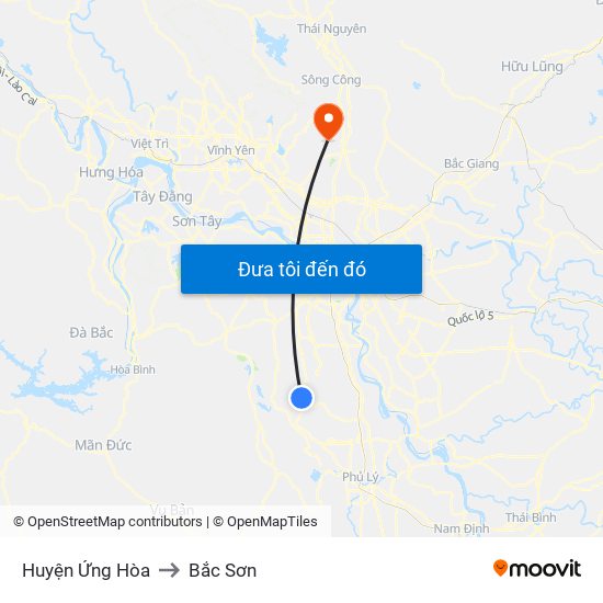 Huyện Ứng Hòa to Bắc Sơn map