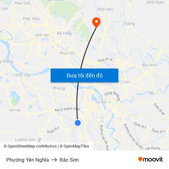 Phường Yên Nghĩa to Bắc Sơn map