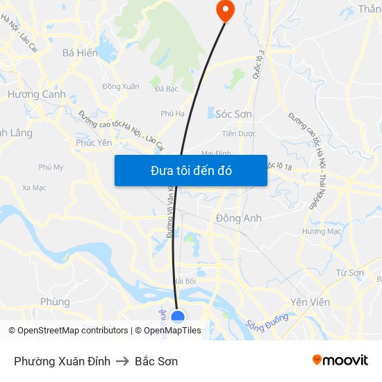 Phường Xuân Đỉnh to Bắc Sơn map