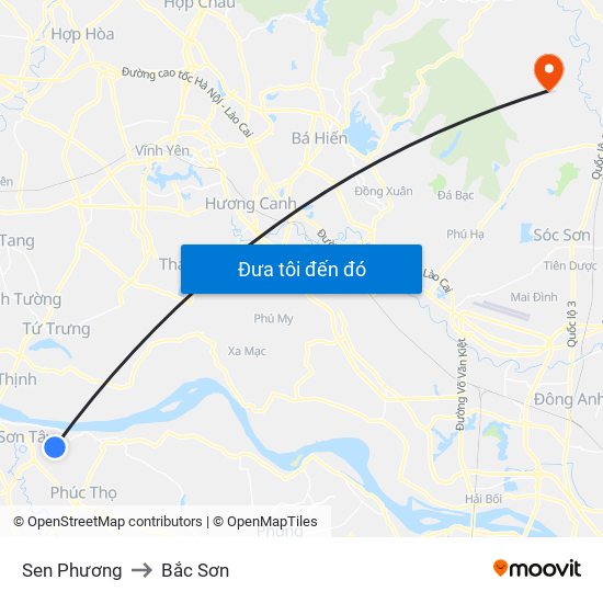 Sen Phương to Bắc Sơn map