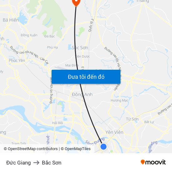 Đức Giang to Bắc Sơn map