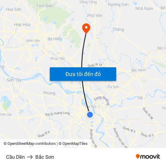 Cầu Dền to Bắc Sơn map