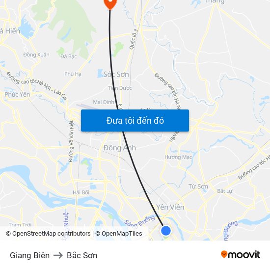 Giang Biên to Bắc Sơn map