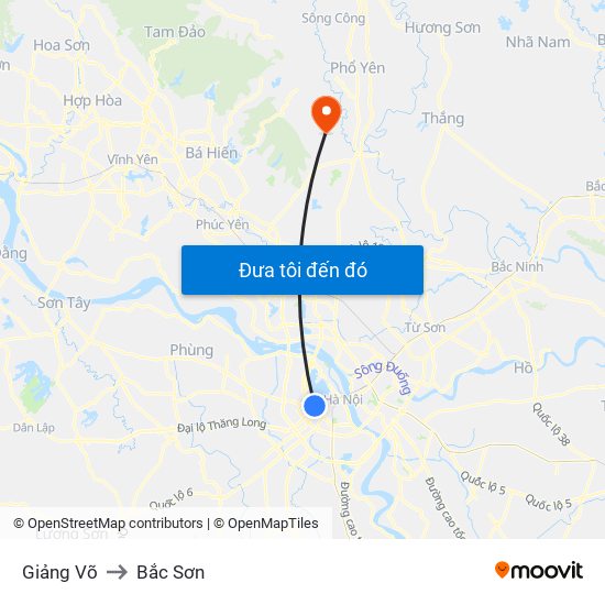 Giảng Võ to Bắc Sơn map