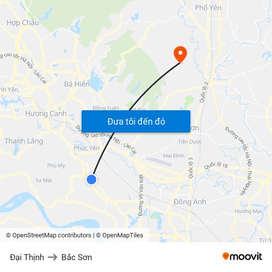 Đại Thịnh to Bắc Sơn map