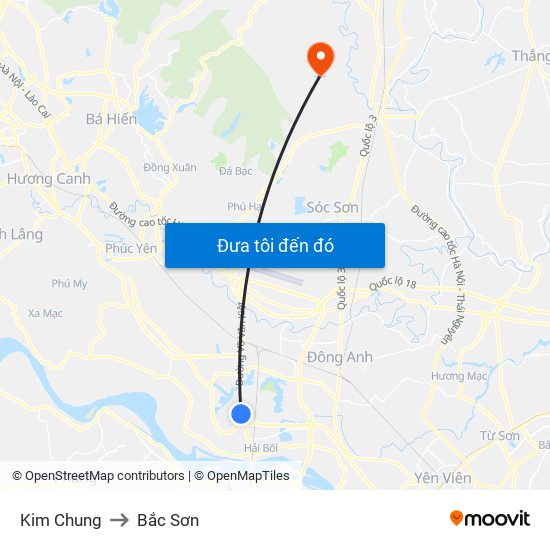 Kim Chung to Bắc Sơn map