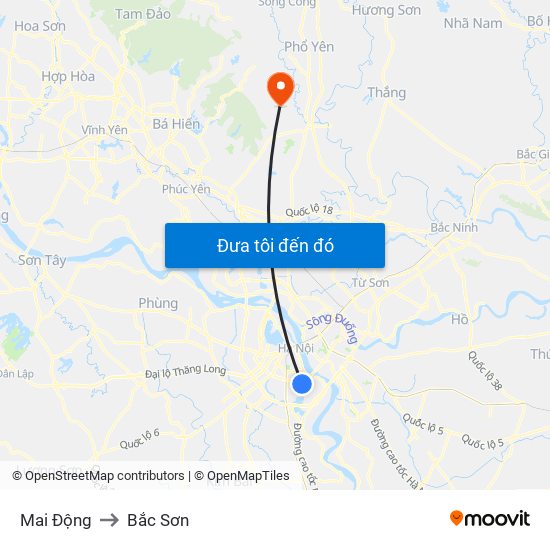 Mai Động to Bắc Sơn map
