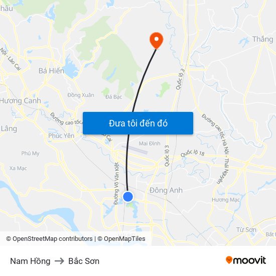Nam Hồng to Bắc Sơn map
