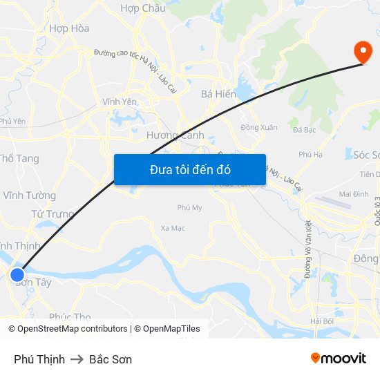 Phú Thịnh to Bắc Sơn map