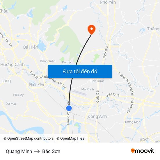 Quang Minh to Bắc Sơn map