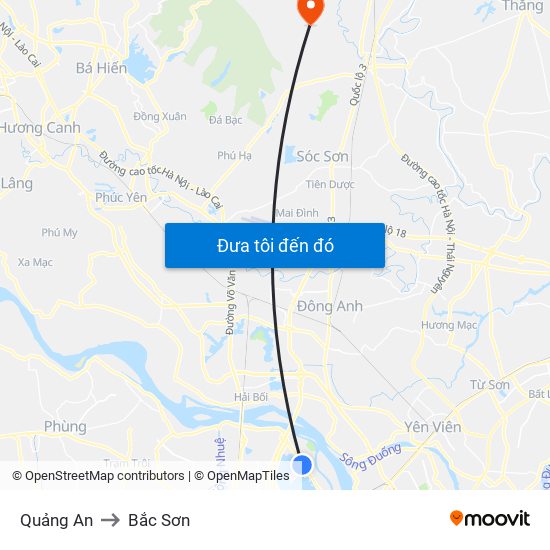 Quảng An to Bắc Sơn map