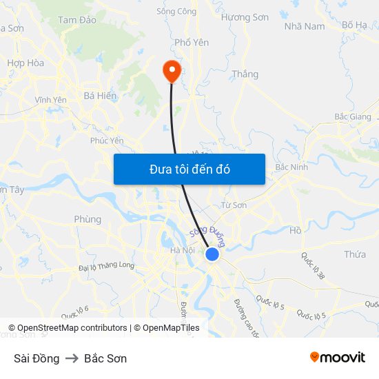 Sài Đồng to Bắc Sơn map