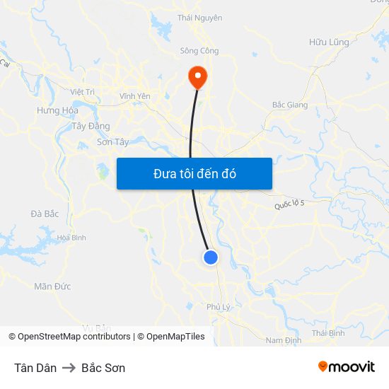 Tân Dân to Bắc Sơn map