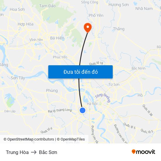 Trung Hòa to Bắc Sơn map