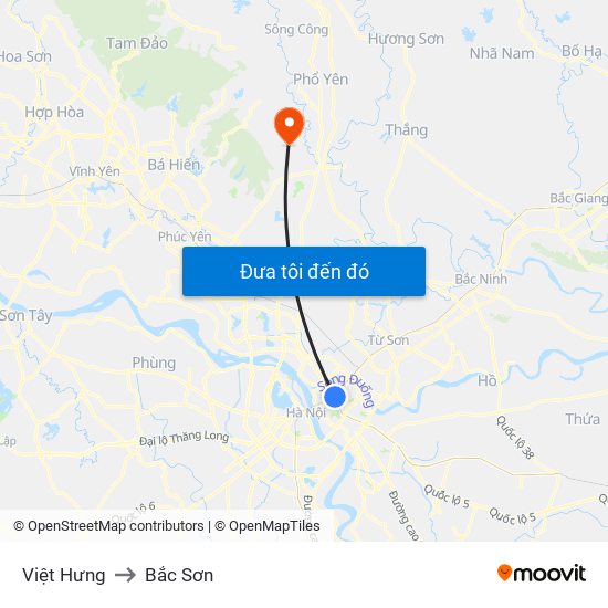 Việt Hưng to Bắc Sơn map