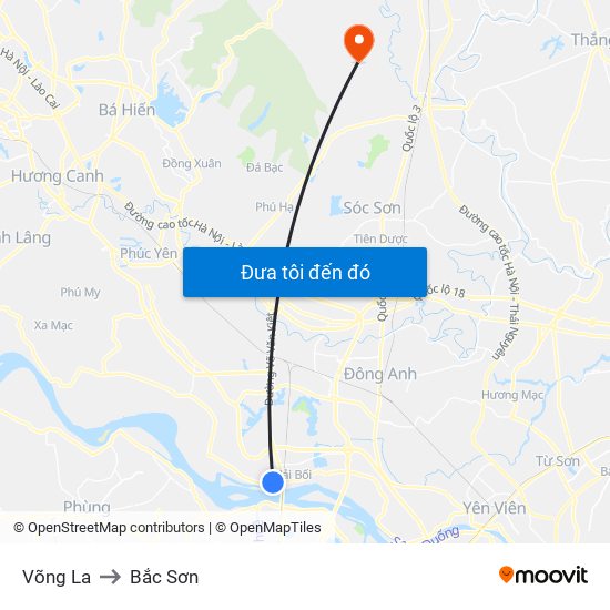Võng La to Bắc Sơn map