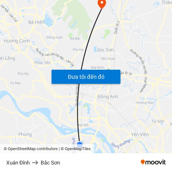 Xuân Đỉnh to Bắc Sơn map