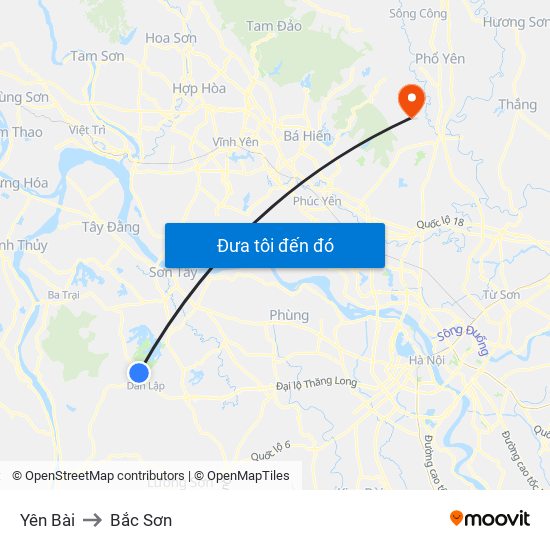 Yên Bài to Bắc Sơn map