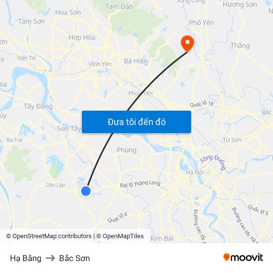 Hạ Bằng to Bắc Sơn map