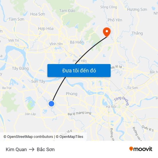 Kim Quan to Bắc Sơn map