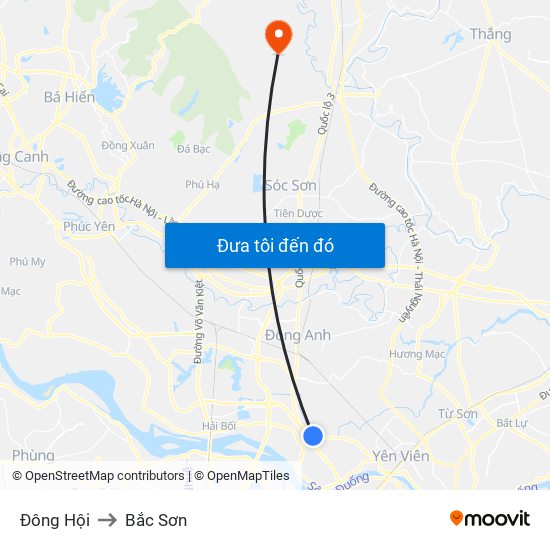 Đông Hội to Bắc Sơn map