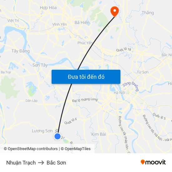 Nhuận Trạch to Bắc Sơn map
