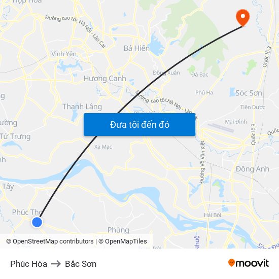 Phúc Hòa to Bắc Sơn map