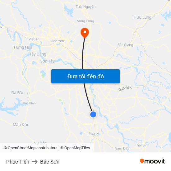 Phúc Tiến to Bắc Sơn map