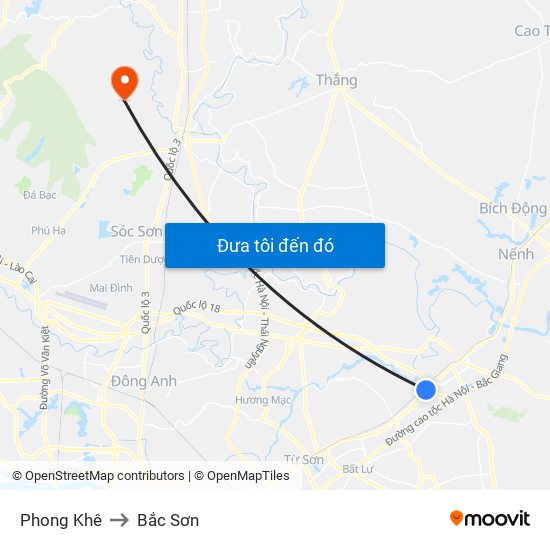 Phong Khê to Bắc Sơn map