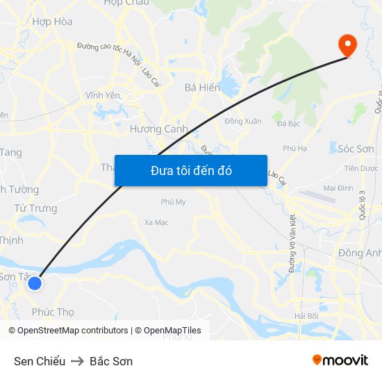 Sen Chiểu to Bắc Sơn map