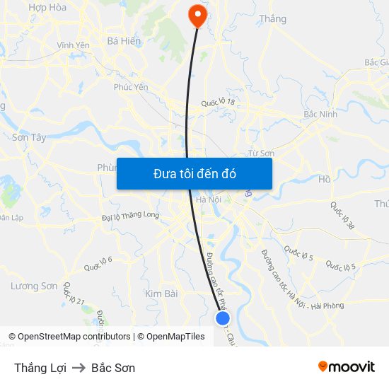 Thắng Lợi to Bắc Sơn map