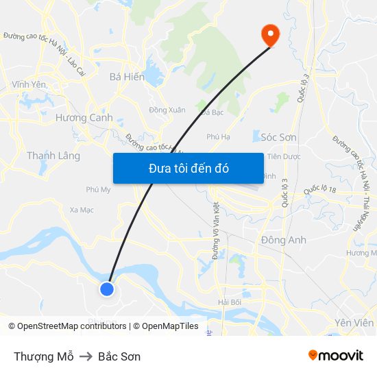 Thượng Mỗ to Bắc Sơn map