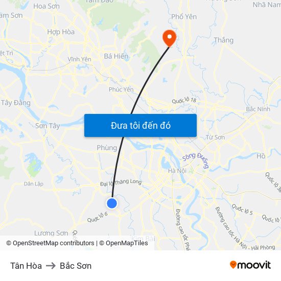 Tân Hòa to Bắc Sơn map