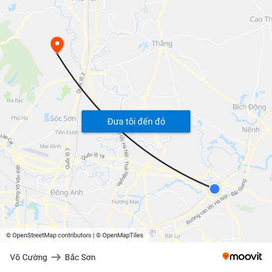 Võ Cường to Bắc Sơn map