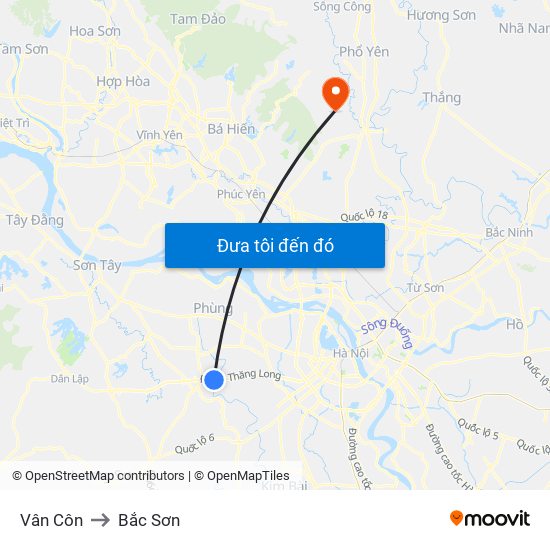 Vân Côn to Bắc Sơn map
