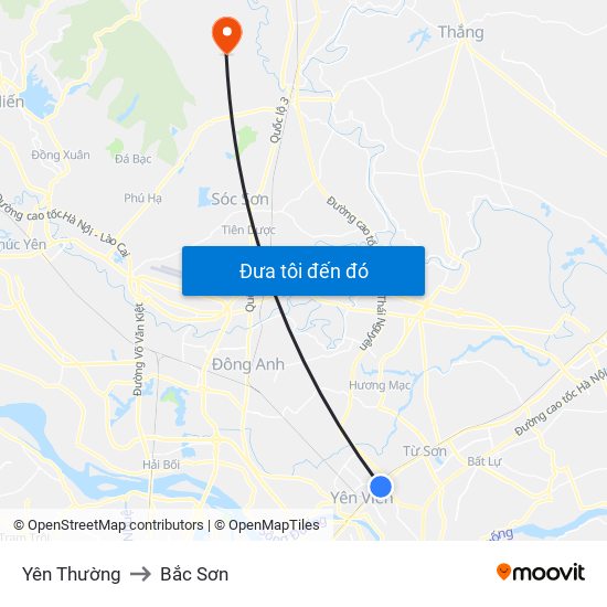 Yên Thường to Bắc Sơn map