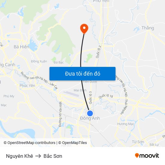 Nguyên Khê to Bắc Sơn map