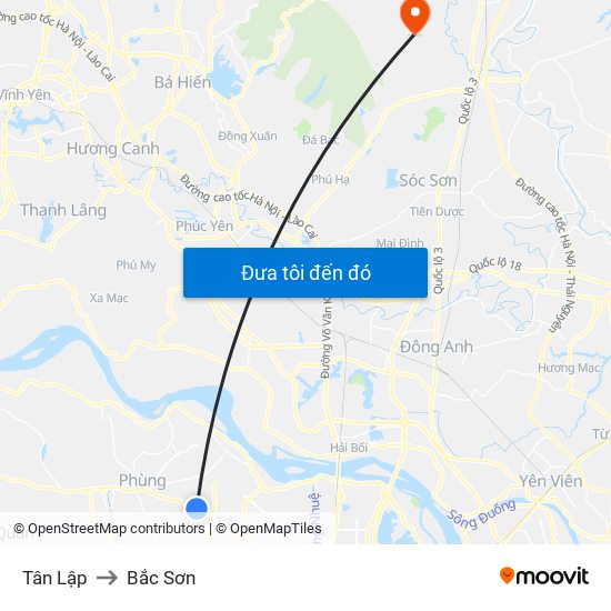 Tân Lập to Bắc Sơn map