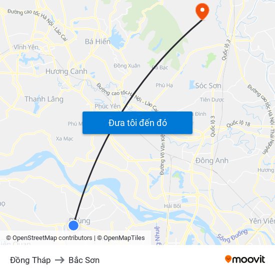 Đồng Tháp to Bắc Sơn map